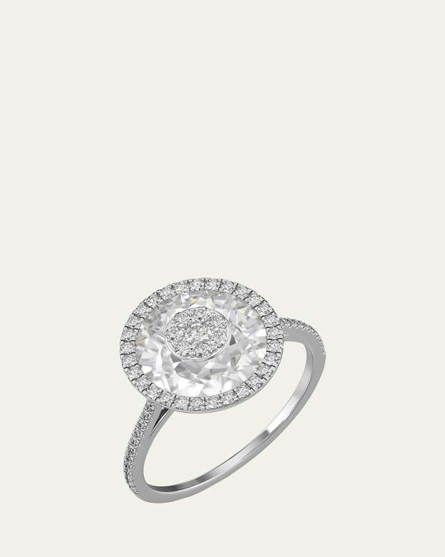 18K White Gold 10mm Halo Ring with Diamonds, Size